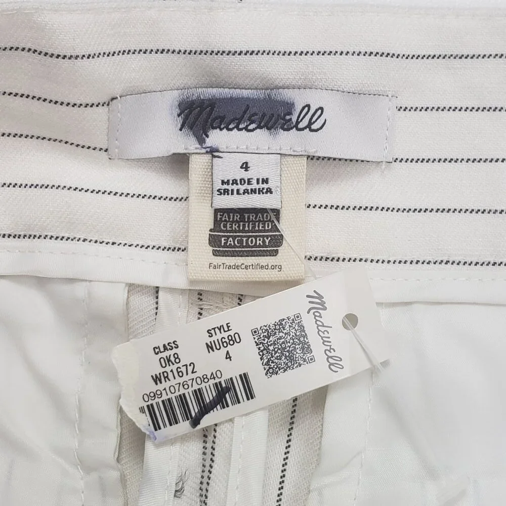 Madewell Superwide-Leg Trouser in Pinstripe Linen Blend Womens 4 Ivory Black - Picture 2 of 16